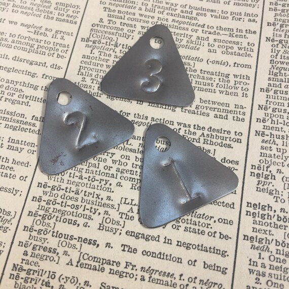 Custom hand punched steel triangle metal tag -  hand stamped key tag -  key fob - pet tag - custom engraved tag - hotel key- Custom ID tag