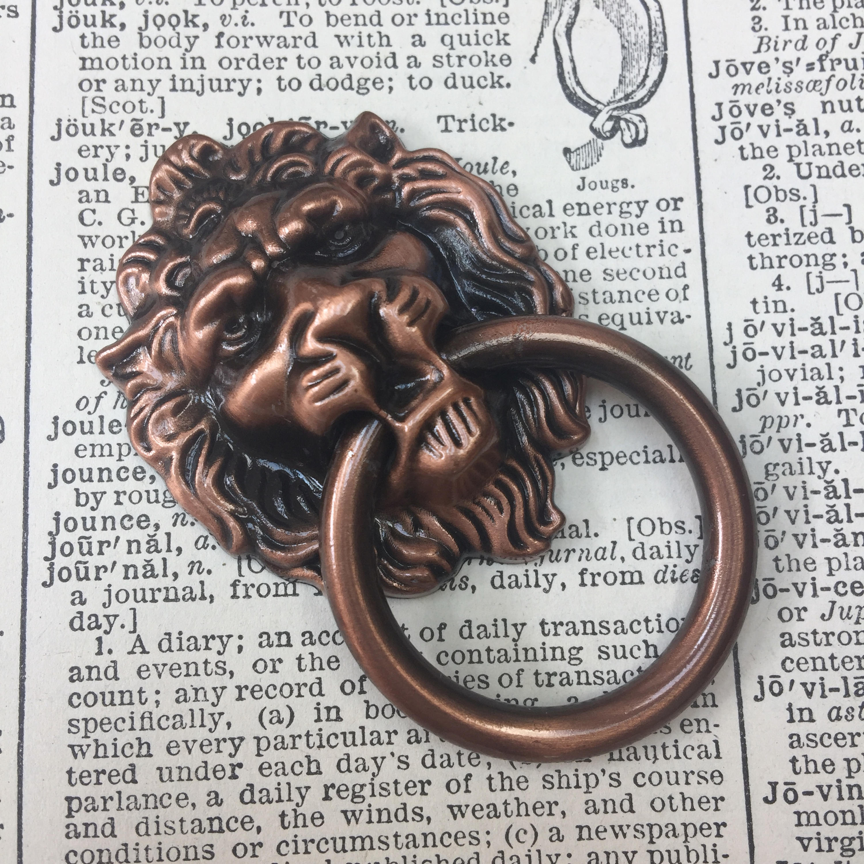 Vintage Look Copper Lion Head Drawer Pull Antique Copper Drawer