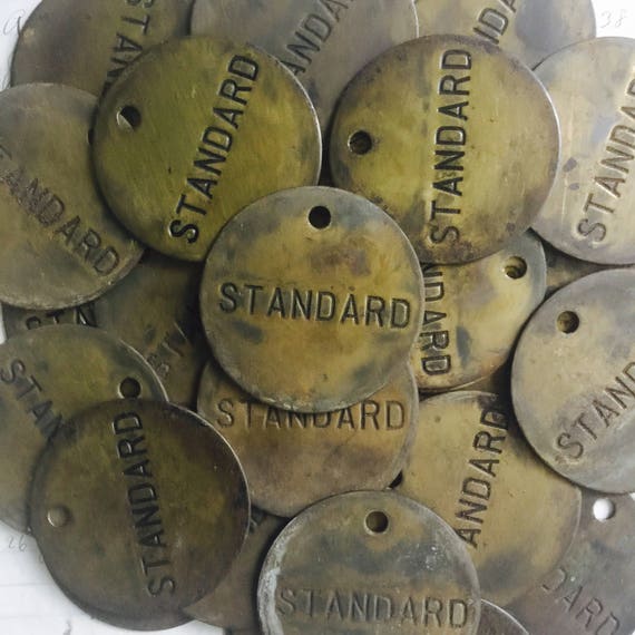 Antique standard brass tag - industrial valve id tag - steampunk metal tag - gold vintage locker tags - steampunk brass tag - round brass -