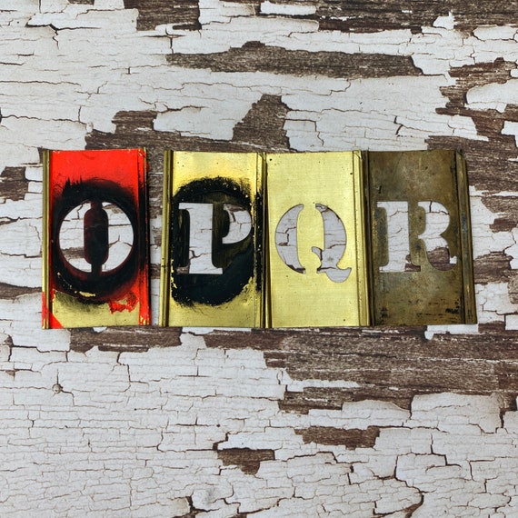 Antique Brass stencil Letters and Numbers 2.5" - Vintage brass stencil - industrial stencil - metal stencil - rustic letter- industrial