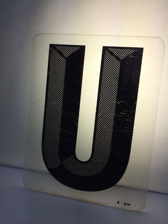 Clear plastic letter U – Plexiglas letter - Black marquee letter - black patterned sign letter – salvaged plastic sign – wedding letter