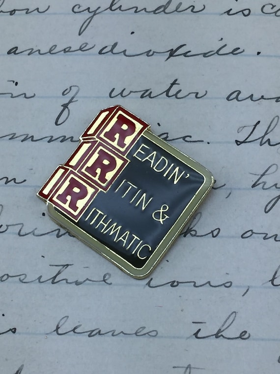 Funny reading writing arithmetic  Pin - Gold enamel metal lapel pin - teacher Pin - high School pinback letterjacket gift - humor pinback