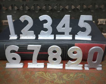 Vintage small aluminum numbers -Your Choice 0-9 available – salvaged address number – old metal number – house number  – silver metal number