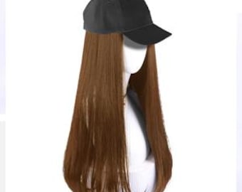Womens Baseball Cap With Long Hair Attached Synthetic Hair Extensions Wig Cap