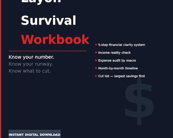 Layoff Survival Workbook | Job Loss Action Plan Budget Checklist Benefits | Instant Download
