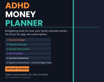 ADHD Budget Planner | Paycheck Budget Impulse Control Savings Tracker | Browser Based Download
