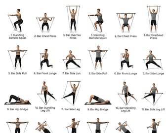 Pilates Bar Workout Chart Printable, 30 Day Challenge, Full Body Home Workout Poster, Pilates for Women, Fitness Guide PDF,morning exercises