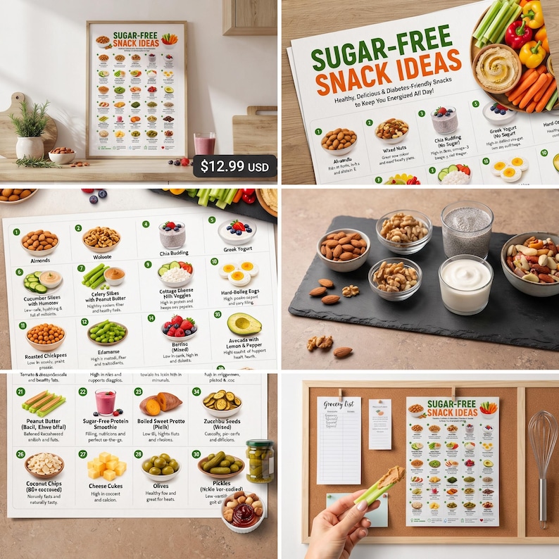 Sugar Free Snack Ideas Printable, Low Sugar Snack List, Healthy ...