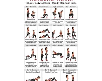 Ejercicios con mancuernas / Tabla de ejercicios para todo el cuerpo, entrenamiento de abdominales y glúteos, rutina de ejercicios para mujeres (imprimible)
