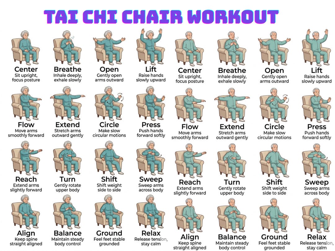 Chair Tai Chi for Seniors Printable PDF, Seated Tai Chi Workout Chart