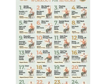 Tai Chi Stuhl Workout | Gleichgewichtsübungen, Senior Fitness & Sitzend Wellness druckbare Poster