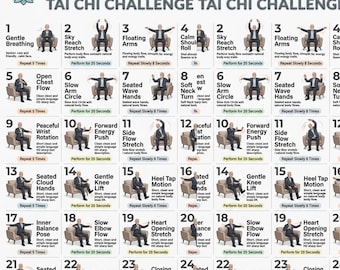 Reto de Tai Chi en Silla de 28 Días / Ejercicios Sentados para Adultos Mayores, Rutina de Ejercicios en Silla Imprimible, Guía de Tai Chi para Adultos Mayores en PDF