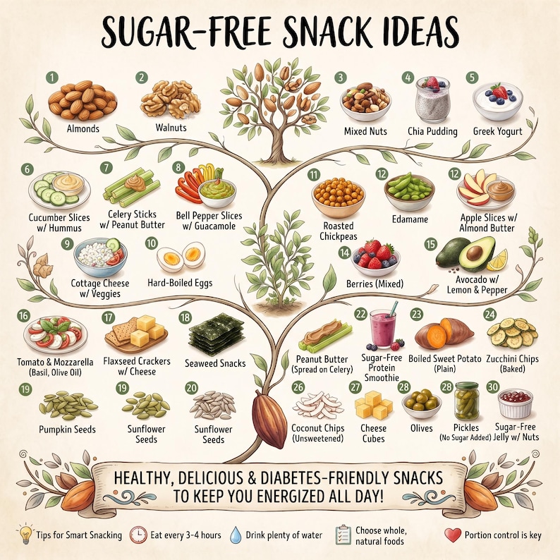 Sugar Free Snack Ideas Printable, Low Sugar Snack List, Healthy ...
