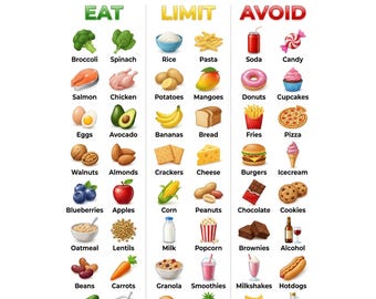 Tabla de alimentos aptos para diabéticos, guía alimentaria para diabéticos, lista de alimentos bajos en carbohidratos, plan de comidas para la diabetes tipo 2 (PDF imprimible)