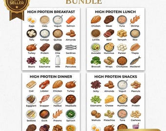 Paquete de tablas de alimentos ricos en proteínas, hoja de referencia de proteínas, lista de alimentos ricos en proteínas, guía de comidas ricas en proteínas, proteínas de origen vegetal