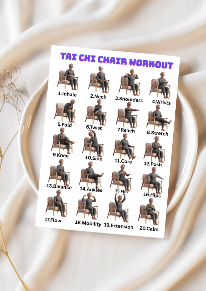 Tai Chi Chair Workout for Seniors, 20 Step Seated Exercise Chart, Tai Chi Poster for Elderly, Senior Fitness Guide, Digital Download PDF image 19