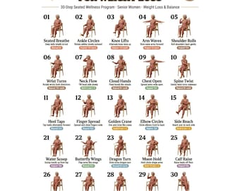 Ejercicios de Tai Chi en silla para bajar de peso / Plan de ejercicios en silla para adultos mayores de 30 días, guía imprimible de bienestar