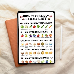 Kidney-friendly printable food chart with renal diet guidance, healthy grocery tracking, and organized daily meal planning support