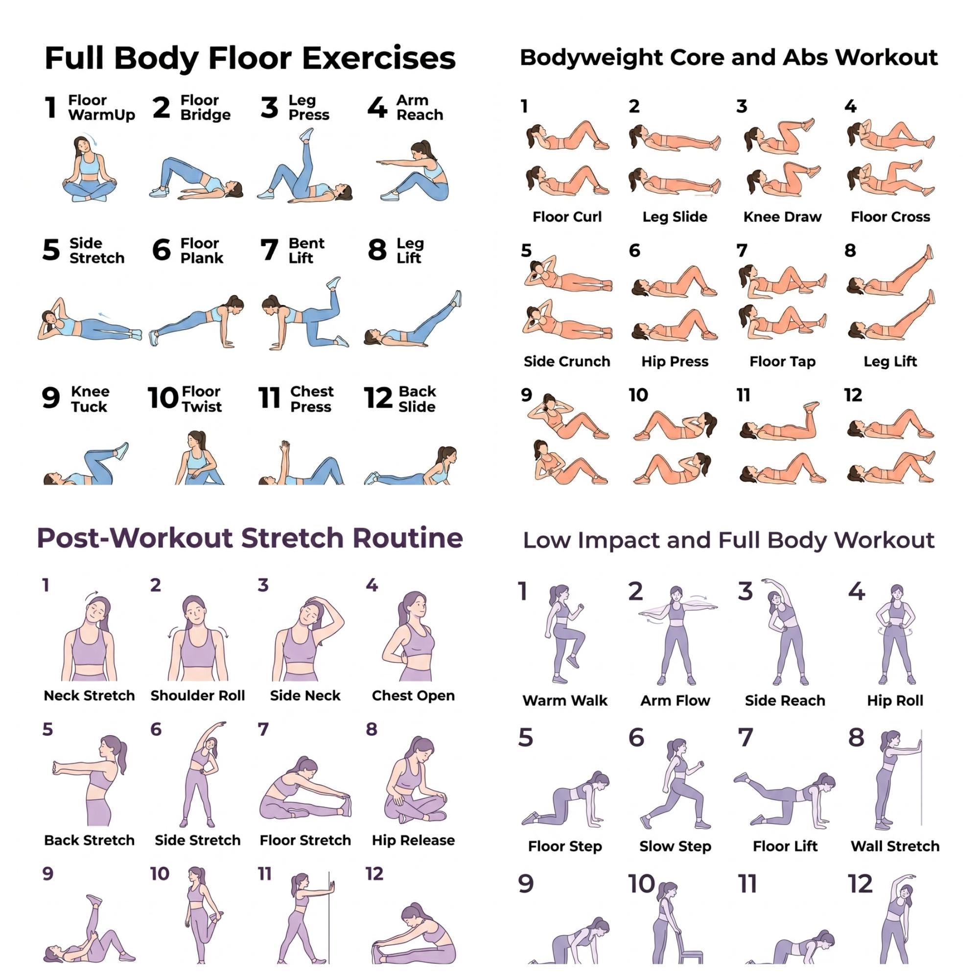 Full Body Workout Set, Workout Chart Bundle, Bodyweight Exercises PDF ...