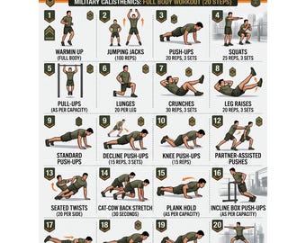 Entrenamiento de calistenia militar / Entrenamiento HIIT del ejército, ejercicios con peso corporal sin equipo (imprimible)