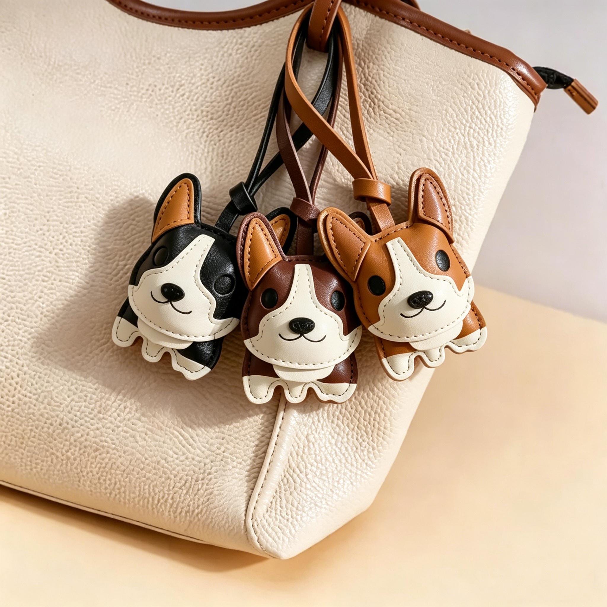 Handmade Leather Corgi Keychain, Dog Bag Charm, Pet Lover Accessory