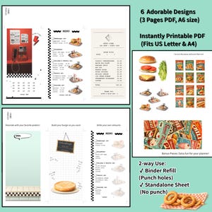 Build-a-Meal Savings Challenge Bundle, Retro Diner Cash Stuffing Kit, Interactive Money Tracker A6, Foodie Budget Planner with Bonus Pattern