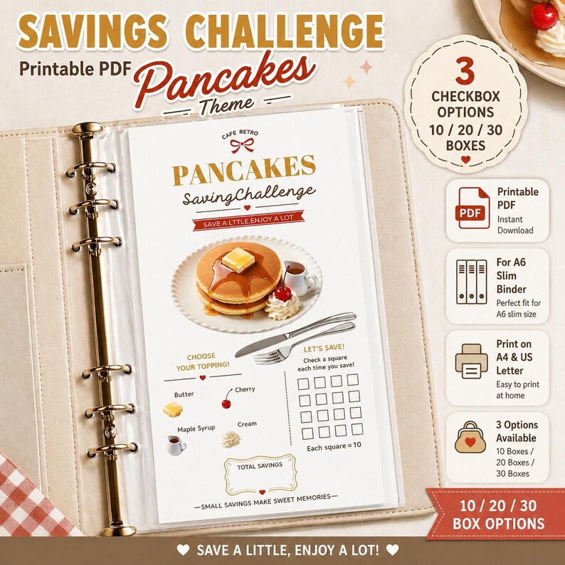 Savings Challenge Printable Pancakes Theme, Cash Stuffing Tracker, A6 ...