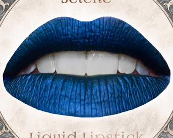SELENE Liquid Lipstick: Dark Metallic Blue, Vegan and Cruelty Free,