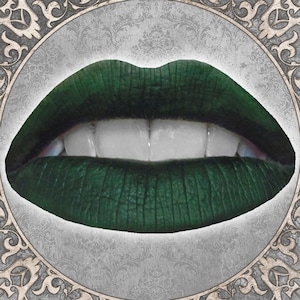 Deep Emerald Green Matte Liquid Lipstick, JESTER, Gothic Beauty Gift, Waterproof Makeup, Vegan Cosmetics, TAT 3-5 Biz Days