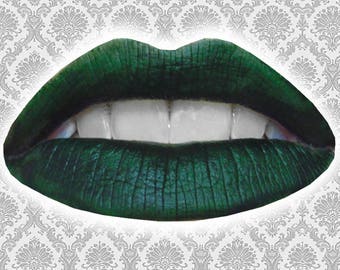JESTER Liquid Lipstick, Dark Hunter Green Lipstick, Emerald Matte Lipstick, Gothic Makeup, Liquid to Matte, VEGAN Makeup, TAT 5-7 Biz Days