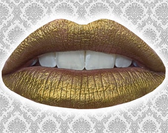 NEFERTITI Liquid Lipstick, Metallic Old Gold, Metallic Lipstick, Gold Lipstick, Dark Gold, Liquid to Matte, VEGAN Makeup, TAT 2-3 Weeks