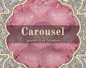 CAROUSEL Sparkle Eye Shadow, Light Coral Pink, Green Sparkle, Pastel Warm Pink, Loose Powder Eyeshadow, VEGAN Cosmetics, TAT 6-8 Biz Days