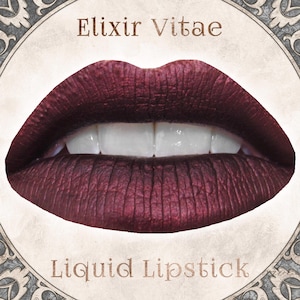 ELIXIR VITAE Liquid Lipstick: Metallic Deep Red, Vegan Makeup,