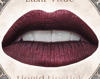 ELIXIR VITAE Liquid Lipstick: Metallic Deep Red, Vegan Makeup,