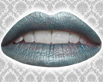 SIXTH SENSE Liquid Lipstick, Metallic Muted Turquoise with Gold Duochrome, Teal Lipstick, Gothic Makeup, Vegan Lipstick, TAT 8-10 Biz Days