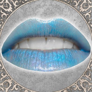 Bright Blue Shimmer Lip Gloss, CHIONE, With Silver Sparkle, Halloween Makeup Gift, Cruelty Free, Vegan Cosmetics, TAT 3-5 Biz Days
