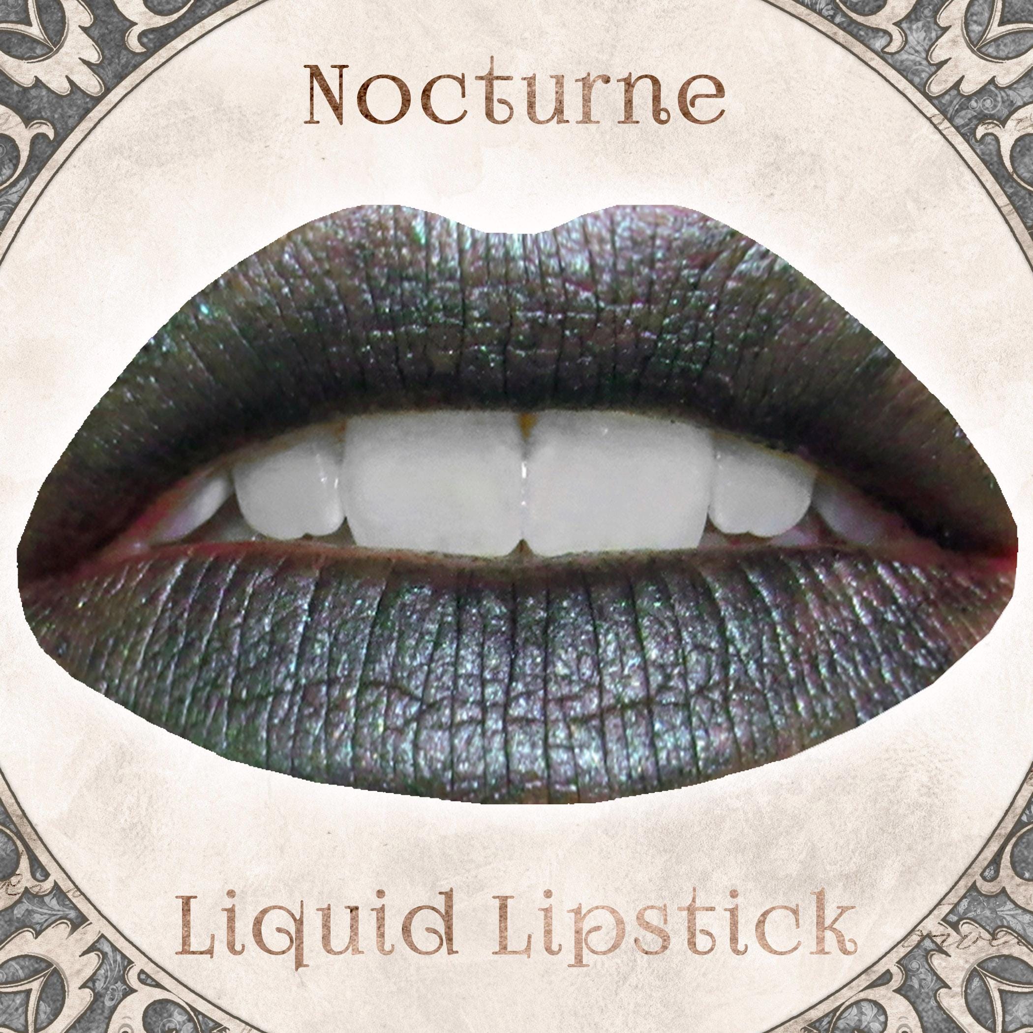 NOCTURNE Liquid Lipstick, Metallic Dark Grey W/ Gold Green Sparkle