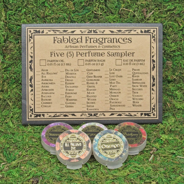 Solid Perfume Sampler, Choose 5 (Five) Samples, Cruelty Free & Vegan, Pthalate Free, Parfum Balm, Horror Fragrance, TAT 6-8 Biz Days