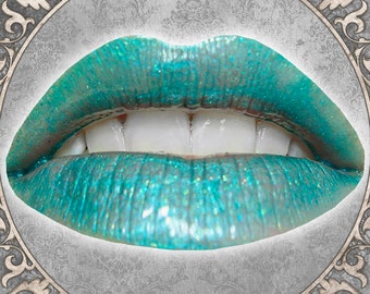 Teal Shimmer Lip Gloss, SIREN, Turquoise Glitter Lip Glaze with Gold Sparkle, Mermaid Lover Beauty Gift, Vegan Makeup, TAT 3-5 Biz Days