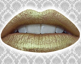 SCARAB Liquid Lipstick, Metallic Bright Gold, Green Gold Duochrome, Metallic Gold Lipstick, Liquid to Matte, VEGAN Makeup, TAT 6-8 Biz Days