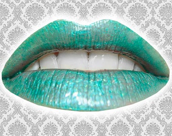 SIREN Lip Gloss, Ocean Teal, Turquoise Glitter, Lip Glaze, Mermaid Teal, Shimmer Lip Color, Gold Glitter, VEGAN Lip Gloss, TAT 7-9 Biz Days