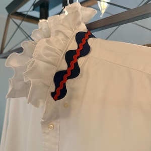Repurposed Ruffle Neck Button Up