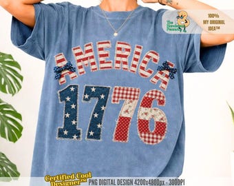 Faux Patchwork America Since 1776 PNG, 4th july png, 250th anniversary, trendy usa png, USA 250 Years png, Patriotic Png, freedom png