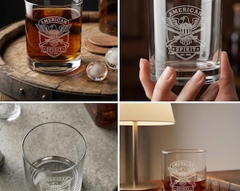 Vaso de whisky American Spirit Eagle grabado / Vaso de whisky de 290 ml (10.5 oz) grabado