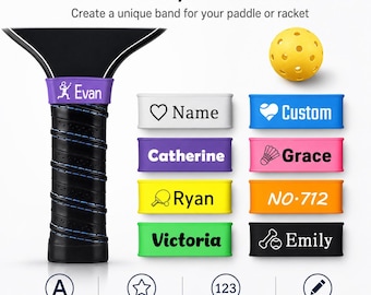Personalisiertes Pickleball Paddle Name Band - Benutzerdefinierte Silikon Griffband mit Name & Icons Tennis / Badminton / Tischtennis Schläger Kennung