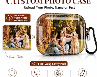 Funda personalizada para AirPods – Foto personalizada para AirPods Pro 1/2/3/4. Funda protectora rígida de policarbonato con acabado brillante y llavero.