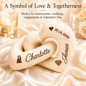 Personalized Interlocking Wooden Hearts Custom Name Date Engraved Couple Gift Wedding Anniversary Keepsake Romantic Decor Valentine Gift