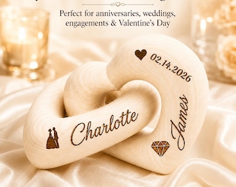 Personalized Interlocking Wooden Hearts Custom Name Date Engraved Couple Gift Wedding Anniversary Keepsake Romantic Decor Valentine Gift