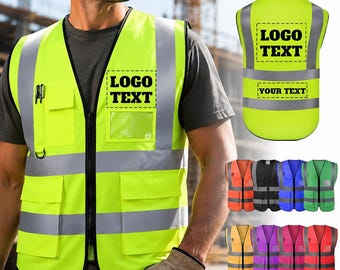 Custom Reflective Safety Vest, Personalized Hi Vis Work Vest with Logo Text, Personalized Safety Gear, Custom Workwear for Employees