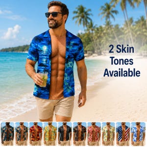 Funny Muscle Illusion Shirt for Men, 3D Fake Open Hawaiian Shirt Tee, Personalized Summer Vacation Party Gift, Tropical Beach Funny T Shirt